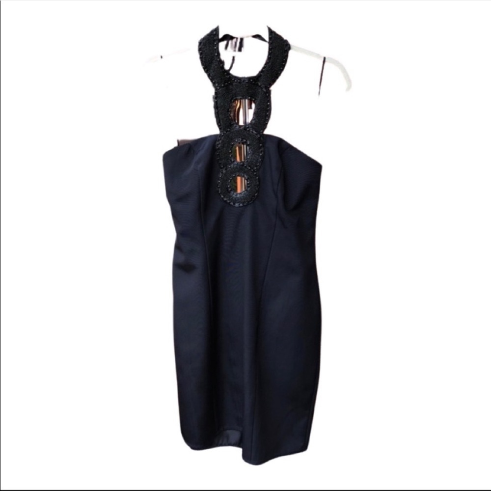 ABS Black halter beaded dress